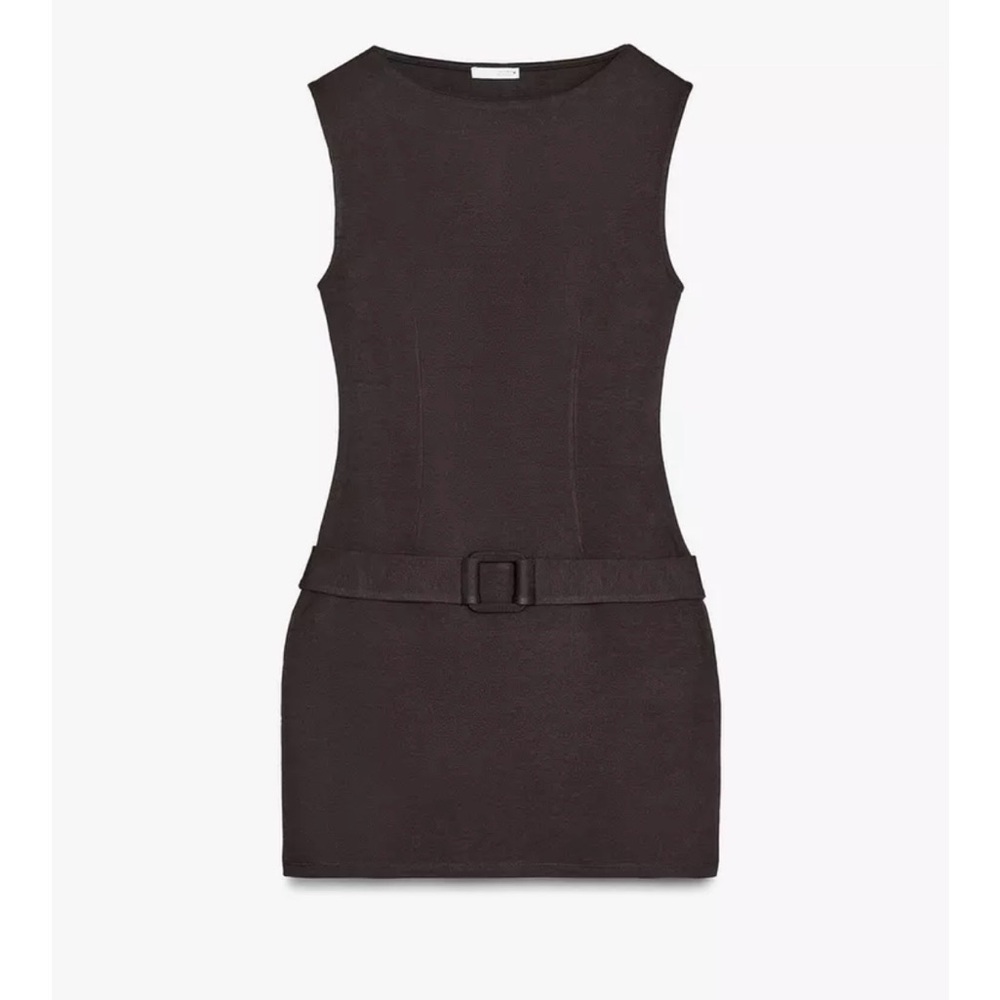 Zara Brown Sheath Mini Dress Crew Neck Sleeveless